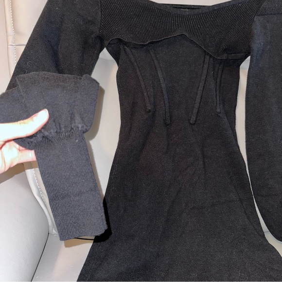 ASOS Ego x Jess Hunt volume sleeve open back mini dress in black - Picture 2 of 8